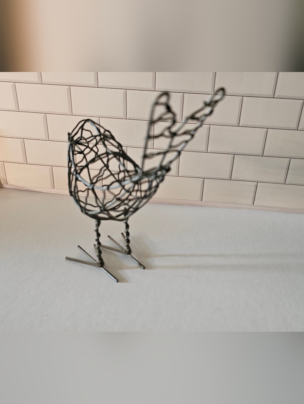 Crafted Wire Bird Sculpture Rustic Folk Art Metal Bird Decor